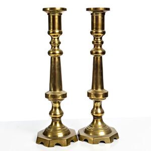 Vintage MCM Brass Candle Candlestick Holders - 13.5" Tall - Set of 2